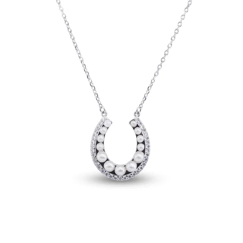 Lhp01487 Sterling Silver Necklace Pearl Horseshoe