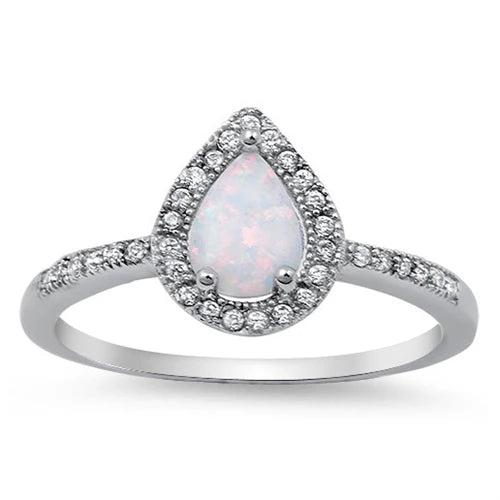 Lhr1503559 Sterling Silver Lab Opal Tear Drop Ring