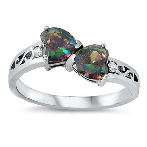 Lhr1504539 Sterling Silver Ring Rainbow Topaz Double Hearts