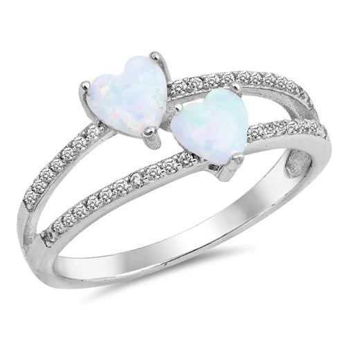 Lhr1504779 Sterling Silver Lab Opal Double Heart Ring