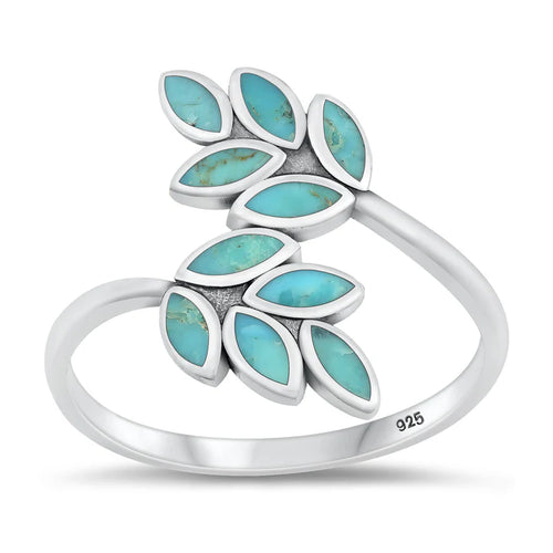 Lhr1505129 Sterling Silver Turquoise Leaf Ring