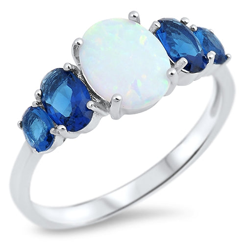 Lhr1505759 Sterling Silver Ring Lab Opal Blue Sapphire cz