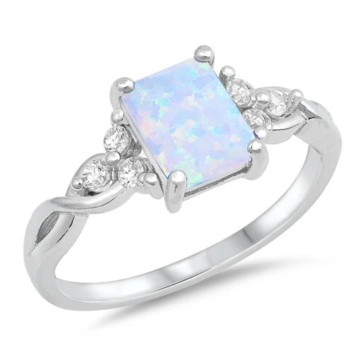 Lhr0150580 Sterling Silver Lab Opal Rectangle Ring
