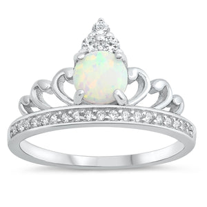 Lhr1506929 Sterling Silver Crown Ring Opal Cz