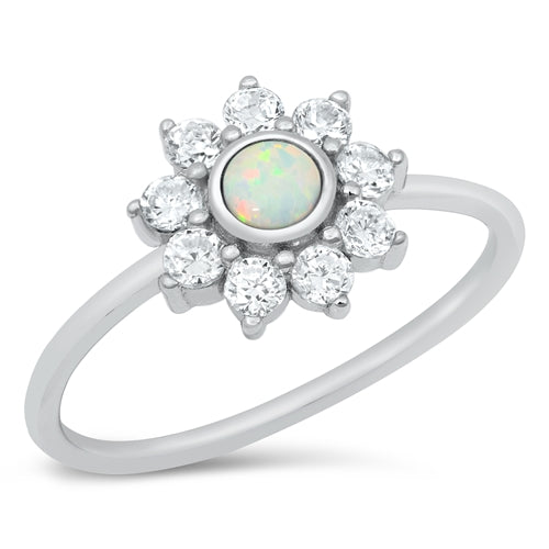 Lhr1509339 Sterling Silver Ring Lab Opal Flower Cz