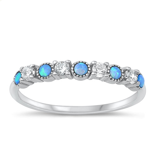 Lhr1509719Blue Sterling Silver Ring Blue Lab Opal & Cz