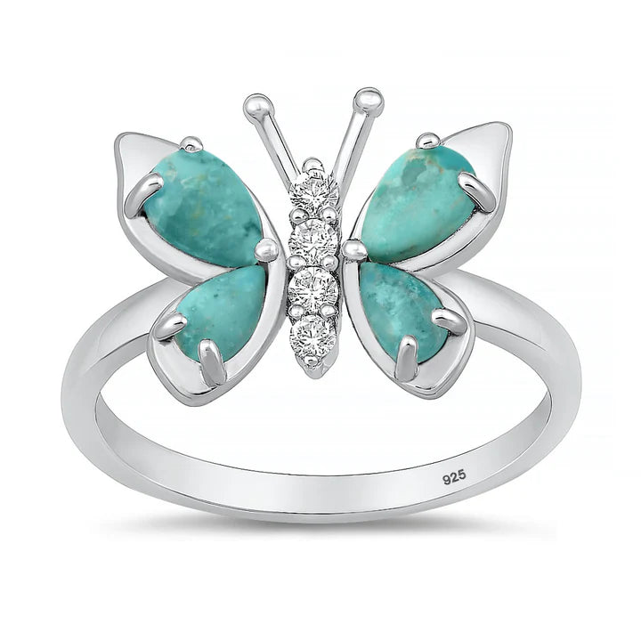Lhr9151041 Sterling Silver Butterfly Ring Real Turquoise Stone
