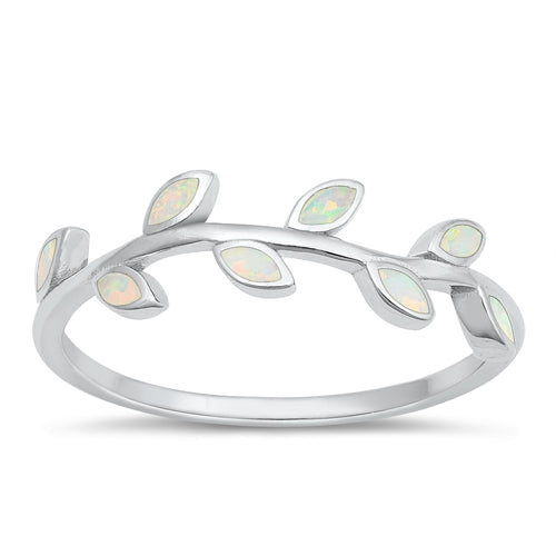 Lhr1510479White Opal Sterling Silver Ring White Lab Opal Branch