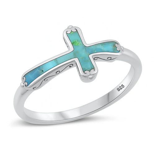 Lhr1510619 Sterling Silver Turquoise Cross Ring