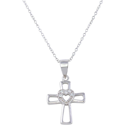 Lhp016239* Sterling Silver Cross Necklace Heart
