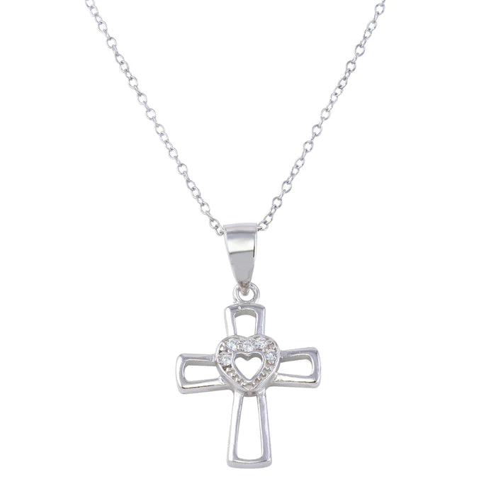 Lhp016239 Sterling Silver Cross Necklace Heart