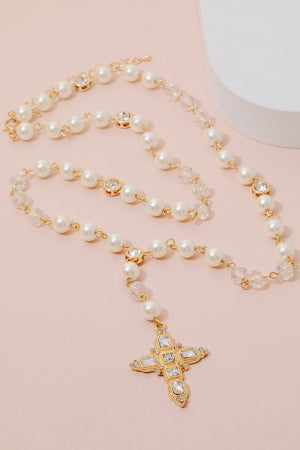 Lhn18139 Fashion Necklace Pearls & Cross