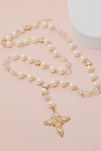 Lhn18139 Fashion Necklace Pearls & Cross