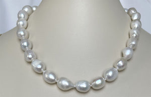 Lhns185 Real Cultured  Baroque Pearl Necklace White Sterling Silver Toggle Clasp