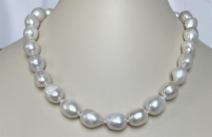 Lhns185 Real Cultured  Baroque Pearl Necklace White Sterling Silver Toggle Clasp