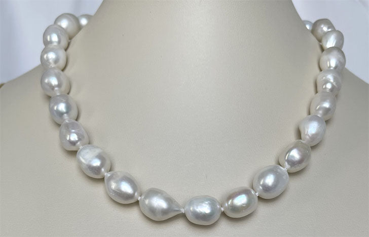 Lhns185 Real Cultured  Baroque Pearl Necklace White Sterling Silver Toggle Clasp