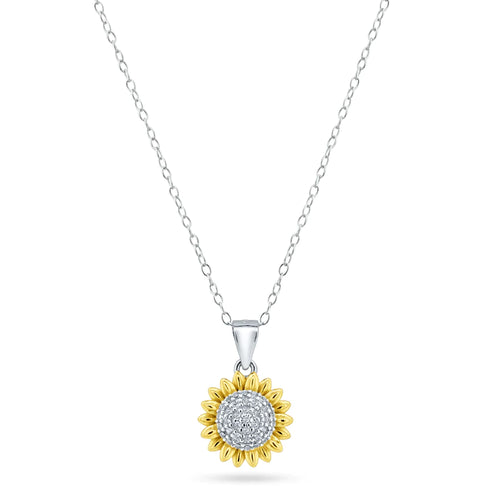 Lhp18529* Sterling Silver Necklace Sunflower  Gold Plated Cz Stones