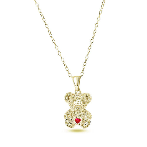 Lhp018589 Sterling Stilver Gold Plated Teddy Bear Cz Red Heart
