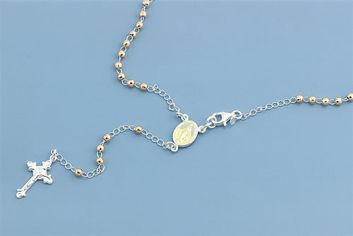 Lhn20079 Sterling Silver Rosary Cross Facetted Beads Gold & Rose Gold Plated