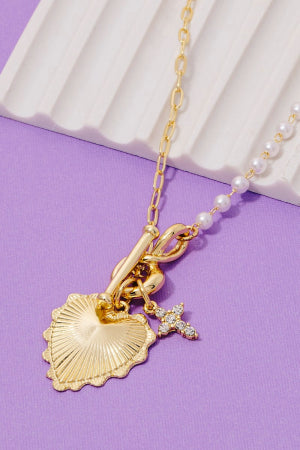 Lhn2104359 Fashion Heart Gold Dipped  Necklace & Cross Charm