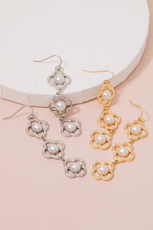 Lhe212559 Fashion Clover Earring Drop & Pearls