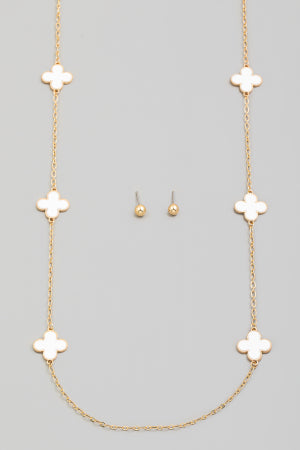 Lhn23089White Fashion Necklace White Clover