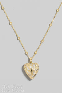 Lhn24899 Fashion Necklace Gold Dipped Cz Heart Cross