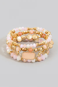 Lhn92501 Fashion Multi Beaded Bracelet Mint & Turquoise & Pink