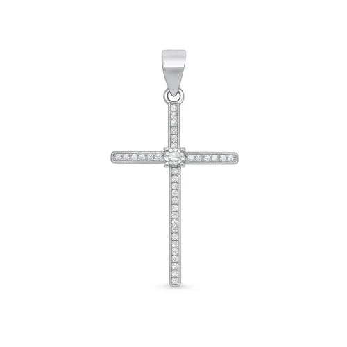 Lhp3105209 Sterling Silver Cz Cross + 18'' Chain