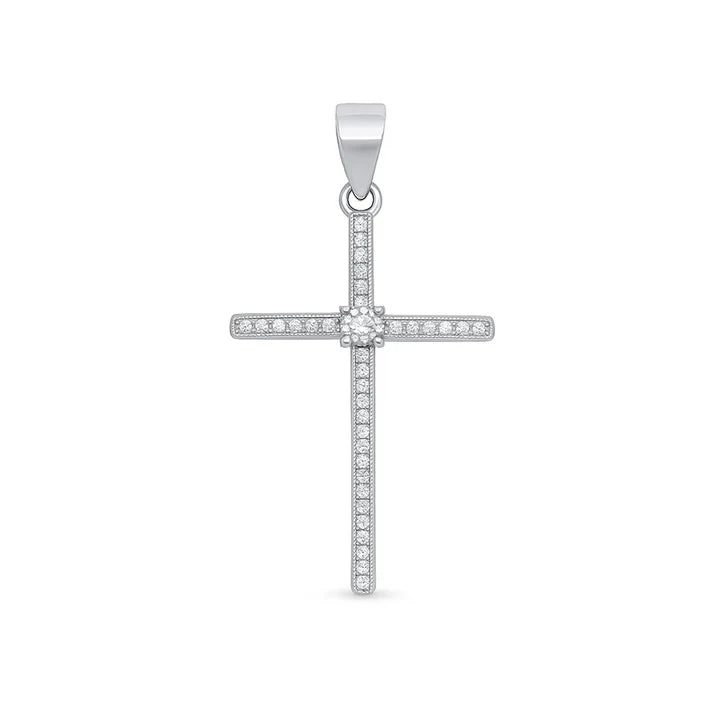 Lhp3105209 Sterling Silver Cz Cross + 18'' Chain