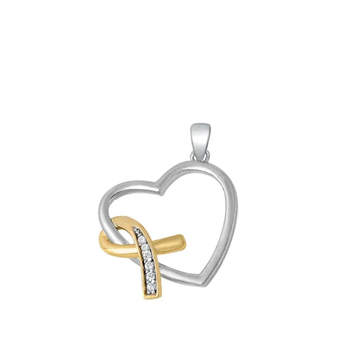 Lhp3134379 Sterling Silver Heart Breast  Cancer Pendant  18'' Chain