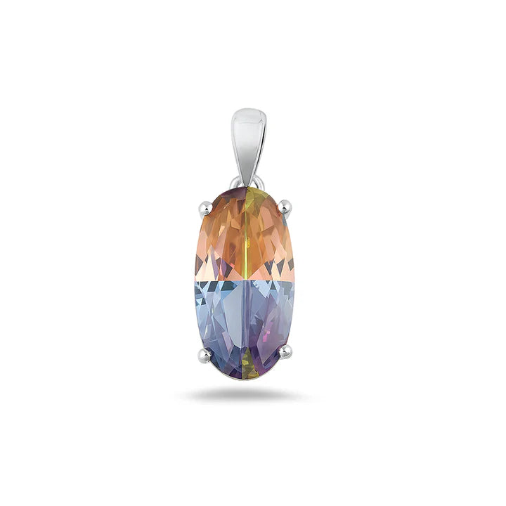 Lhp3186809 Sterling Silver Oval Rainbow Topaz Pendant + Chain