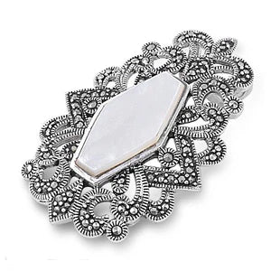 Lhp3219039 Sterling Silver Marcasite Mother of Pearl Pendant + chain