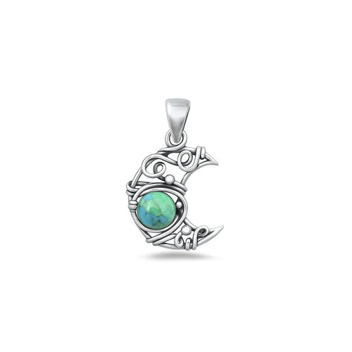 Lhp3385739Tq Sterling Silver Crescent Moon Real Stone Turquoise +Chain