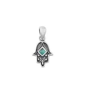 Lhp3388179 Sterling Silver Oxidized Hamsa Necklace Blue Stone + Chain