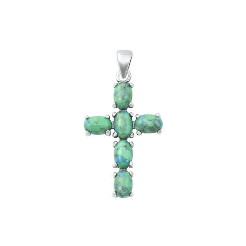 Lhp3388319 Sterling Silver Real Turquoise Stone Cross + 18'' Chain