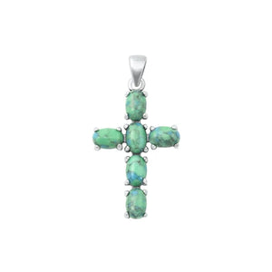 Lhp3388319 Sterling Silver Real Turquoise Stone Cross + 18'' Chain