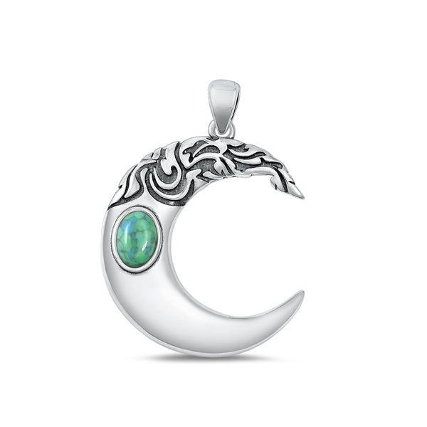 Lhp338872 Sterling Silver Crescent Moon Real Turquoise Stone 18'' chain