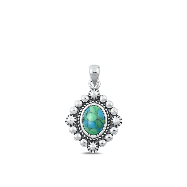 Lhp3388769 Sterling Silver Pendant Real Oval  Stone Turquoise & 18'' Chain