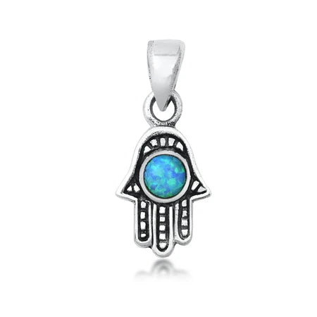 Lhp3510039 Sterling Silver Hamsa Lab Opal + Chain