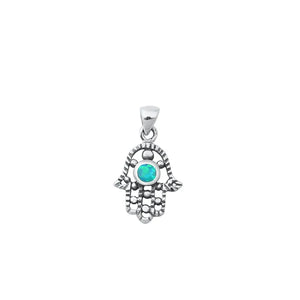 Lhp3510249 Sterling Silver Hamsa Lab Opal Stone + Chain