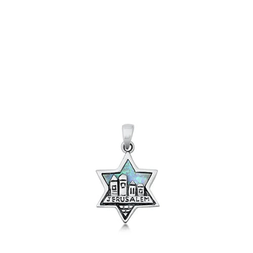 Lhp3510479 Sterling Silver Star of David Pendant Jerusalem Blue Lab Opal +18''Chain