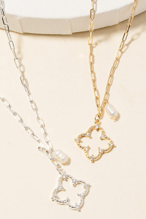 Lhn3819 Fashion Necklace Gold & Silver Clover with Pearl charm