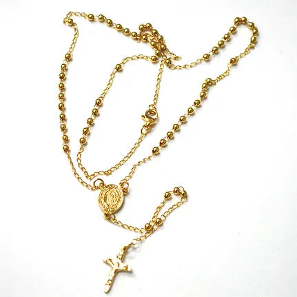 Lhn87-37g Stainless Steel Gold Plated Rosary Lady of Gudalupe