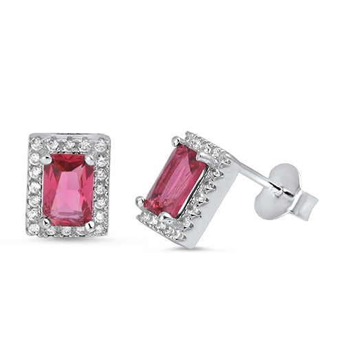 Lhe4110709 Sterling Silver Earring Ruby Cz Rectangle