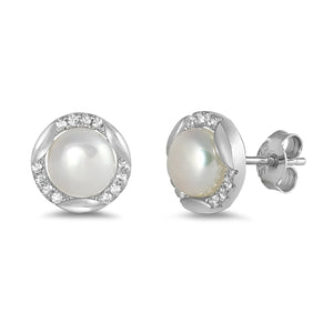 Lhe4114529 Sterling Silver Pearl Earring & Cz Stones 11mm