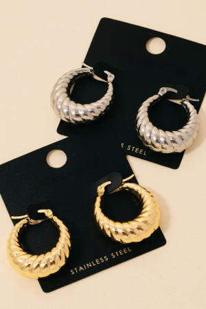 Lhe41609 Fashion Earring Stainless Steel Hoop Gold & Silver