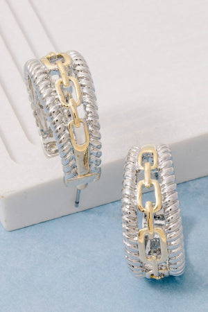 Lhe42629 Fashion Hoop Earring Two Tone