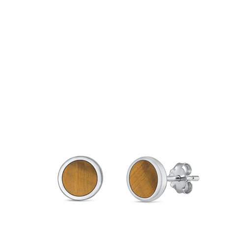 Lhe4307849 Sterling Silver Earring Round Real Tiger Eye