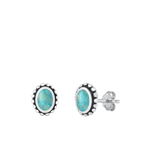 Lhe4308109 Sterling Silver Oval Real Turquoise Earring